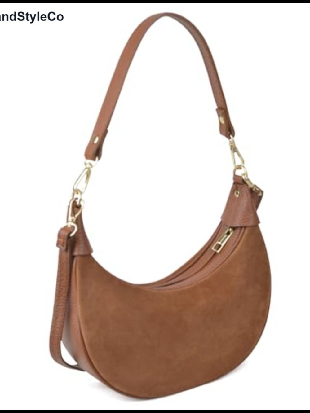 Genuine Leather Crescent Hobo Bag Convertible Crossbody Purse